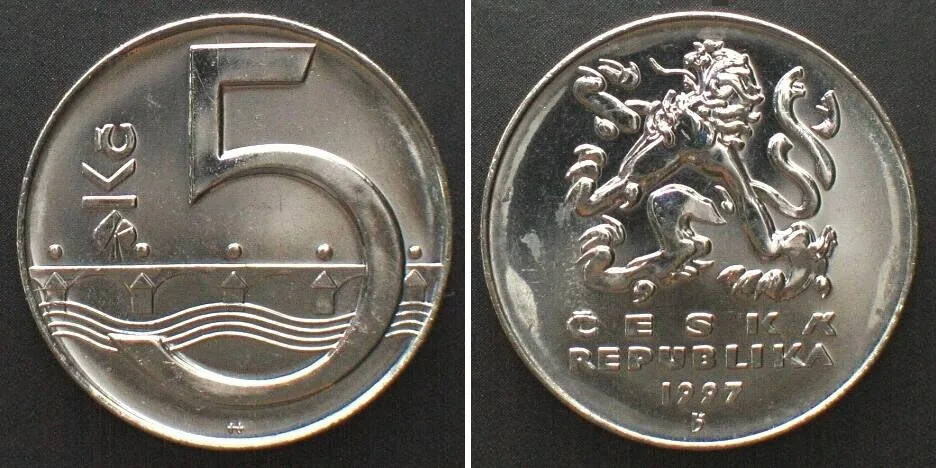 5 Kronen 1997 CZECH REPUBLIC 5 Korun 1997 nickel plated steel SCARCE!!! BU