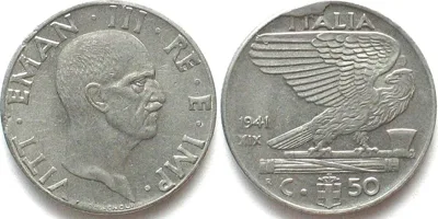 1941 ITALY 50 Centesimi 1941 VITTORIO EMANUELE III magnetic MINT ERROR UNC-