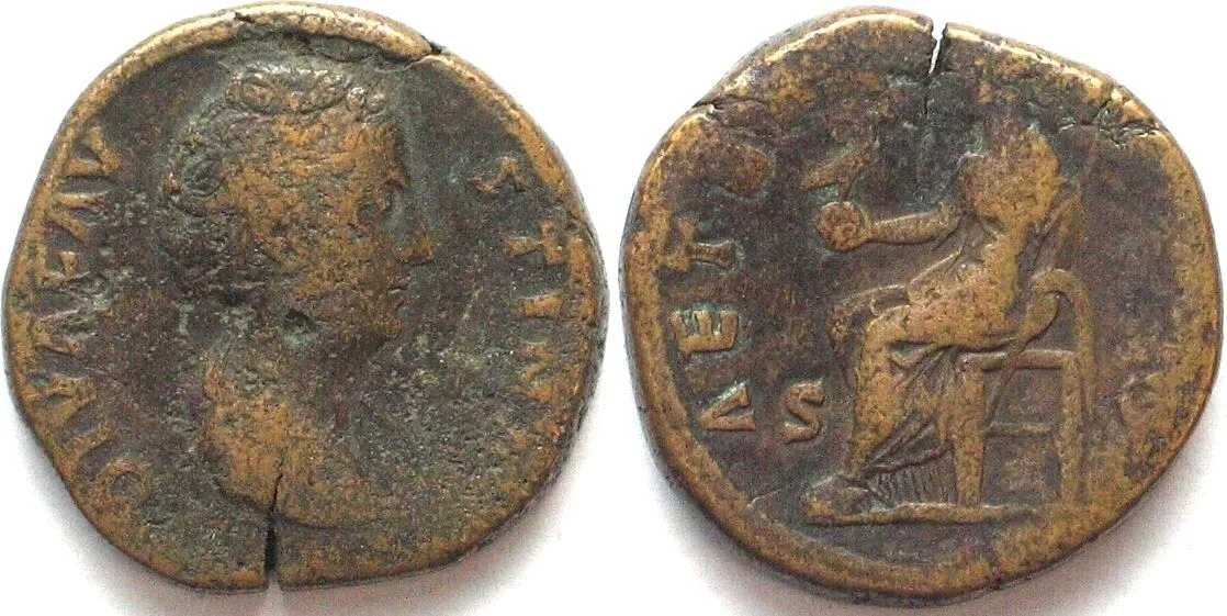 141 FAUSTINA Sen. (+141). Wife of Antoninus Pius. AE Sestertius, after 141 AD VF-