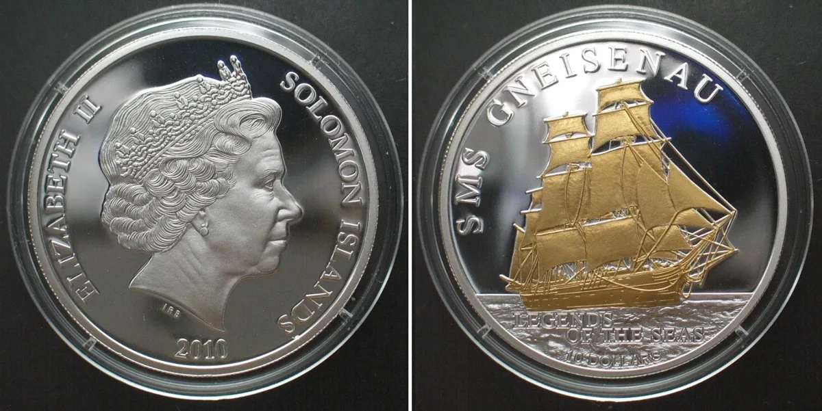 2010 SOLOMON ISLANDS 10 Dollars 2010 Gneisenau LEGENDS OF THE SEAS silver RARE! Proof