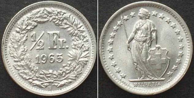 1965 SWITZERLAND 1/2 Franc 1965 silver UNC!!!