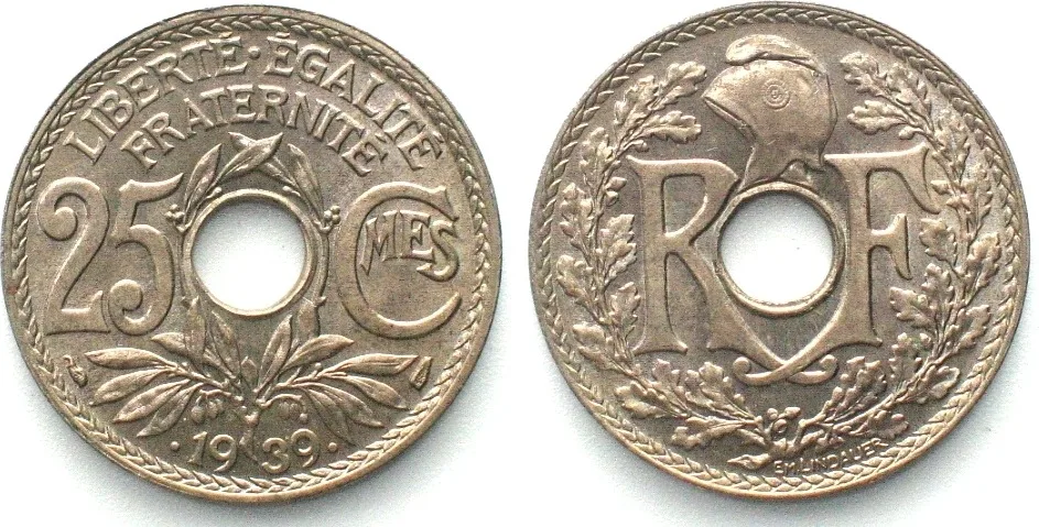 1939 FRANCE. 25 Centimes 1939, Cu-Ni, BU!!!