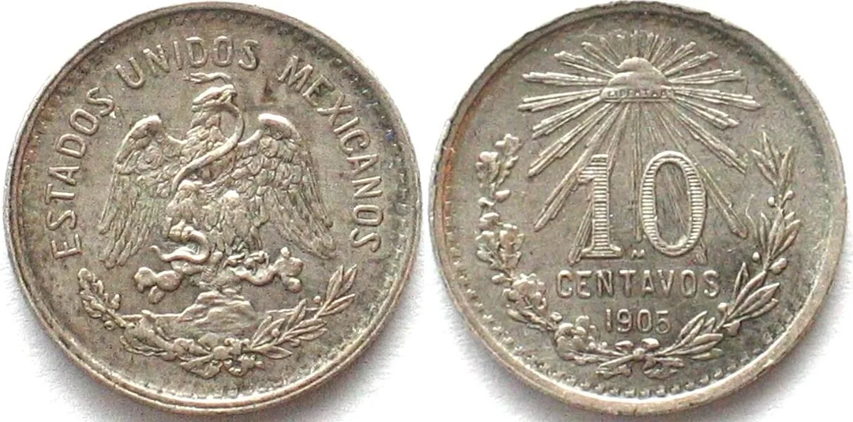 1905 MEXICO. 10 Centavos 1905, silver, UNC-