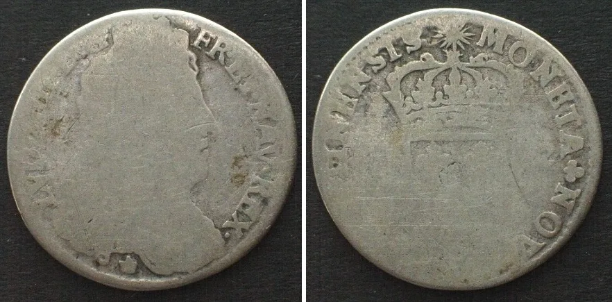 1712 FRANCE. 10 Sols - 1/8 Ecu 1712 BB Strasbourg LOUIS XIV silver RARE! G