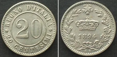 1894 ITALY. 20 Centesimi 1894 KB, Cu-Ni UNC!!!