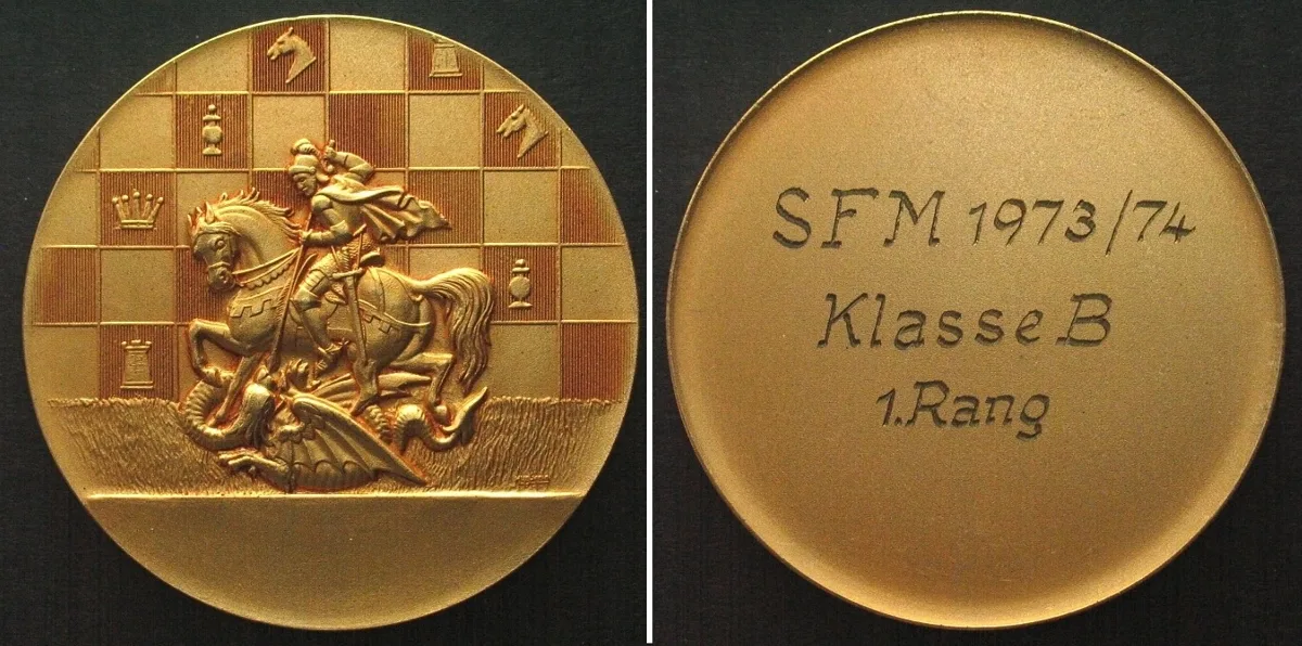 1974 SWITZERLAND Medal 1974 CHESS gilt bronze SCARCE! UNC