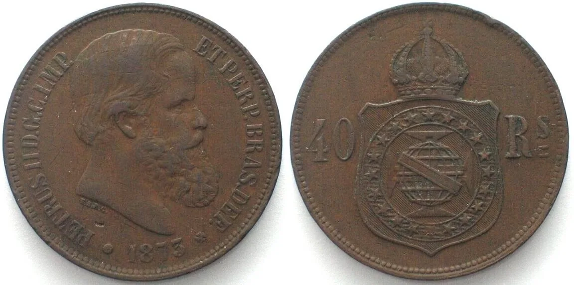 1873 BRAZIL 40 Reis 1873 PEDRO II Bronze XF! EF