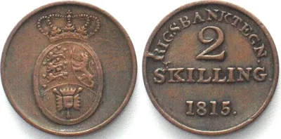 1815 DENMARK. 2 Skilling Rigsbanktegn 1815, FREDERIK VI, copper XF! EF