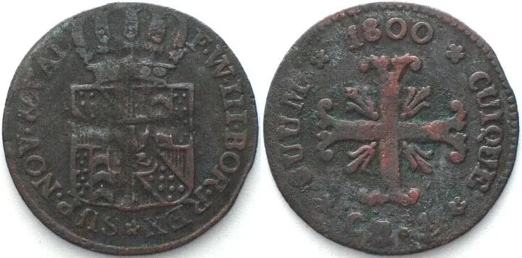 1800 Swiss NEUCHATEL Kreuzer 1800 FRIEDRICH WILHELM III of PRUSSIA billon VF