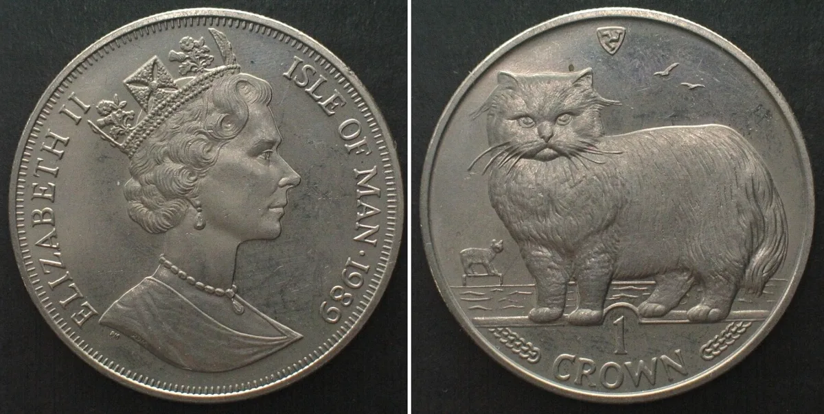 1989 ISLE OF MAN 1 Crown 1989 Persian cat CATS Cu-Ni UNC