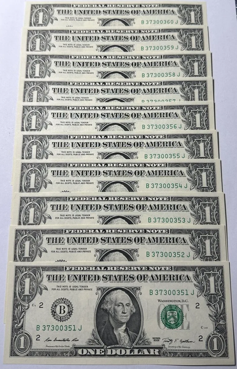 2009 US 10 x 1 Dollar 2009 WASHINGTON uncirculated CONSECUTIVE SERIAL NUMBERS UNC