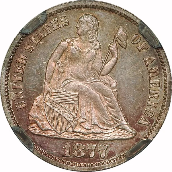 Seated 10¢, 1877, 10¢, PR64 , NGC/CAC