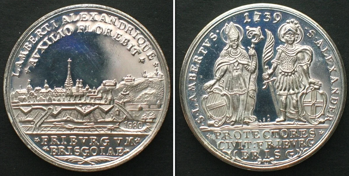 1739 German States FREIBURG City. Thaler 1739 (copy 1980) PATRONATSTALER silver 30mm Proof