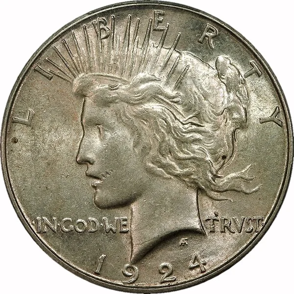 Peace Dollar, 1924-S, $1, AU58 , PCGS