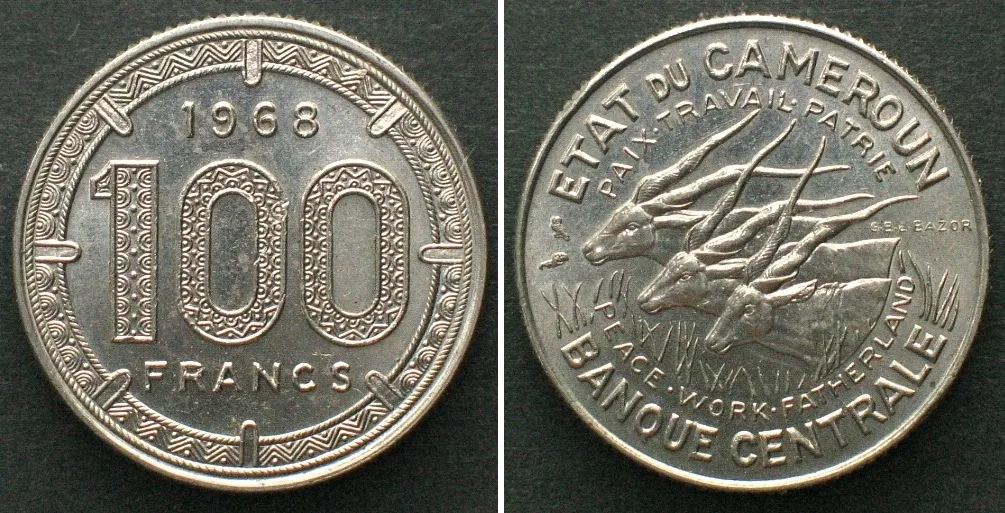 1968 CAMEROON 100 Francs 1968 nickel UNC!