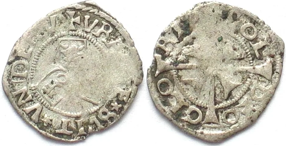 1550-1570 Swiss URI, SCHWYZ & UNTERWALDEN Kreuzer ND(16th cent.) Altdorf mint silver XF! EF
