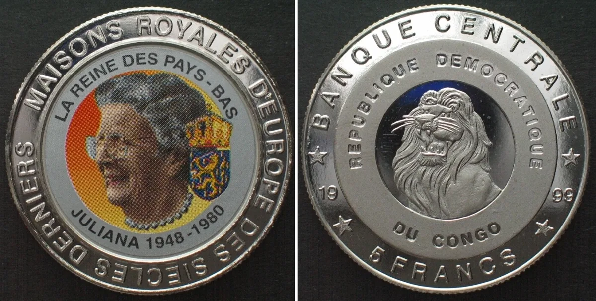 1999 CONGO 5 Francs 1999 Juliana ROYALS OF EUROPE Cu-Ni Proof
