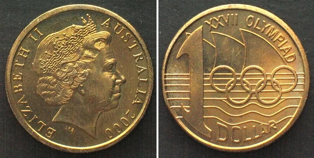 2000 AUSTRALIA 1 Dollar 2000 OLYMPHILEX EXHIBITION edge: SYDNEY, Al-Bro BU