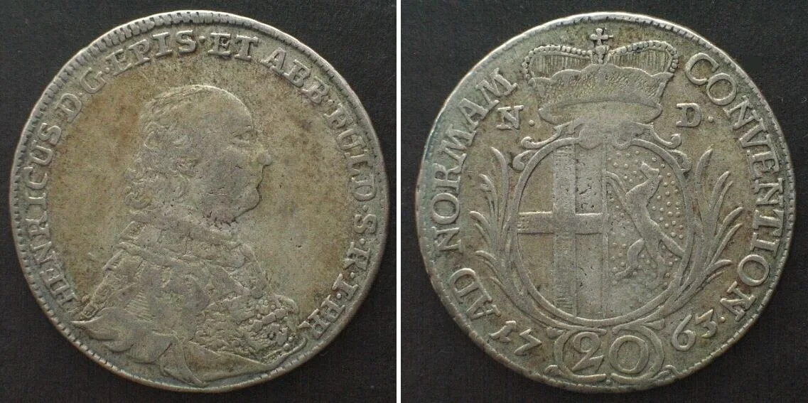 1763 German States FULDA. 20 Kreuzer 1763, HENRY VIII of BIBRA, silver VF+