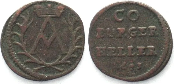 1693 German States SAXE-COBURG Heller 1691, ALBRECHT III copper VF