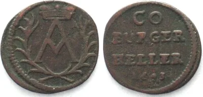 1693 German States SAXE-COBURG Heller 1691, ALBRECHT III copper VF