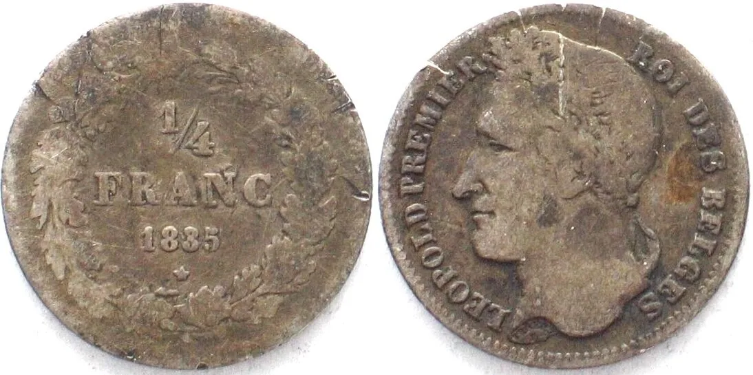 1835 BELGIUM 1/4 Franc 1835 LEOPOLD I silver aVF RARE! VF-