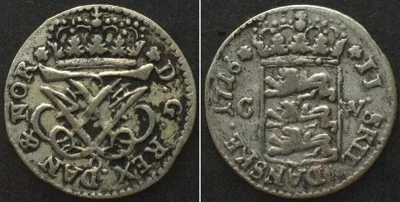 1716 Denmark GLÜCKSTADT. 2 Skilling 1716 CW, FREDERIK IV, billon SCARCE! VF-XF VF-EF
