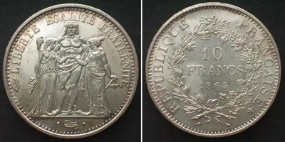 1965 FRANCE 10 Francs 1965 HERCULES silver UNC