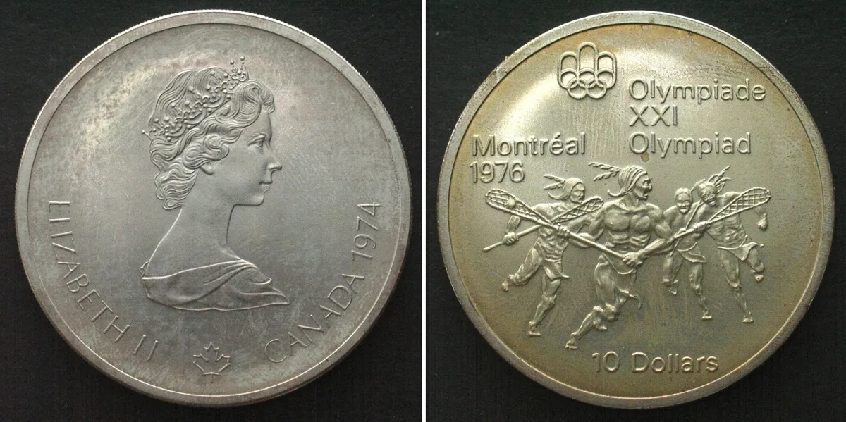 1974 CANADA 10 Dollars 1974, OLYMPICS MONTREAL, silver UNC