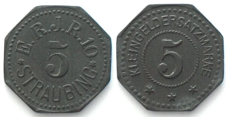 1917-1921 Germany STRAUBING (Bavaria) 5 Pfennig ND, NOTGELD, zinc, AU