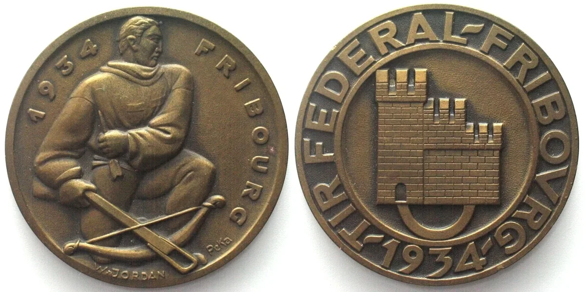 1934 FRIBOURG FEDERAL SHOOTING 1934, Medal, bronze, 50mm UNC-