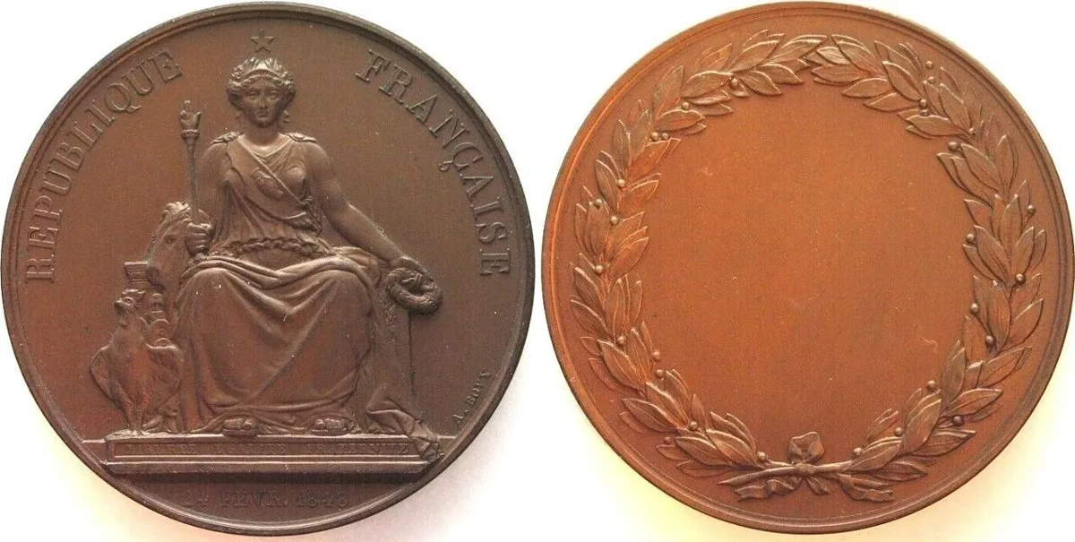 1848 REPUBLIQUE FRANCAIS 1848 Bronze medal by Bovy 57mm UNC