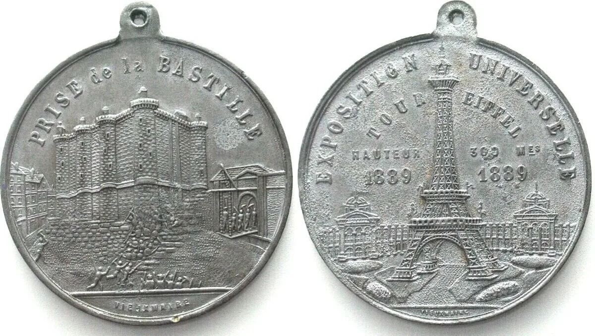 1889 UNIVERSAL EXPOSITION 1889 PARIS / STORMING OF THE BASTILLE by Vieuxmaire, zinc UNC-