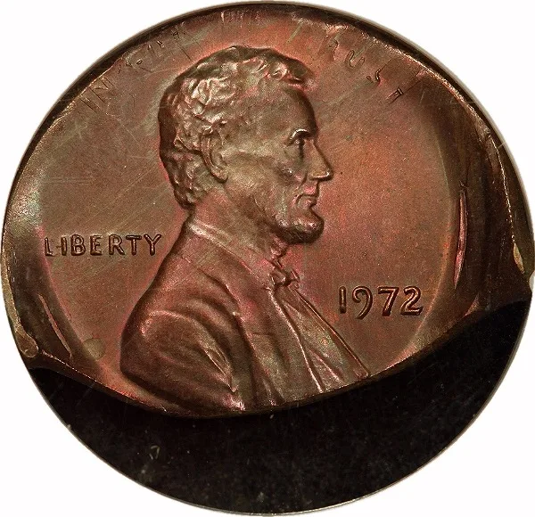 Lincoln Cent, 1972, Foldover Strike, 1¢, MS64 BN