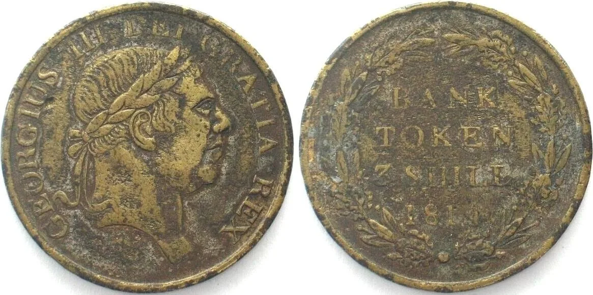 1814 GREAT BRITAIN Bank Token 3 Shilling 1814 CONTEMPORARY COUNTERFEIT VF