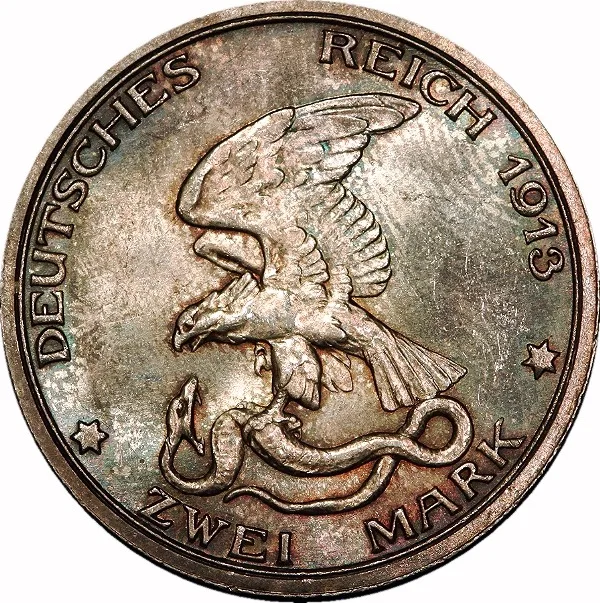 German States, Prussia, William II, 1913, 2 Marks, UNC