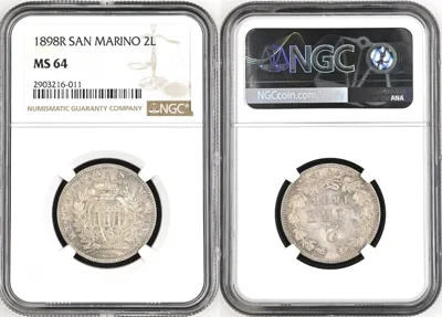 2L 1898R SAN MARINO. 2 Lire 1898 R, silver, NGC MS 64 NGC MS 64