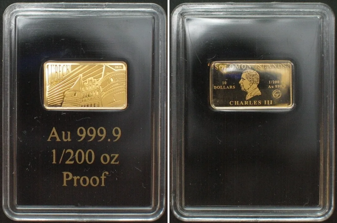 2024 SOLOMON ISLANDS. 10 Dollars 2024 Holsten Gate LÜBECK gold 1/200 oz Proof