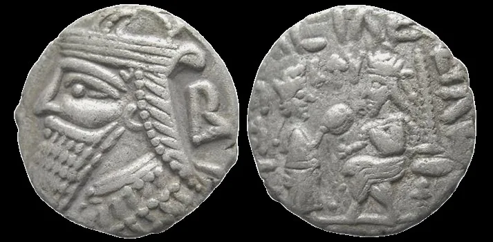 KINGS of PARTHIA, Vologases IV. 147-191 AD. BI  25.6mm 13.32 gm Tetradrachm, Choice VF. Toned