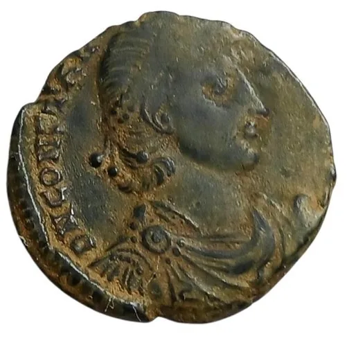 Constantius II 353–355 AD.AE 19mm 2.66gm follis. Obv: D N CONSTANTIVS P F AVG, p