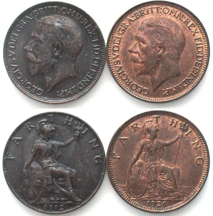1912,1926 GREAT BRITAIN Penny 1912, 1926 GEORGE V bronze UNC!