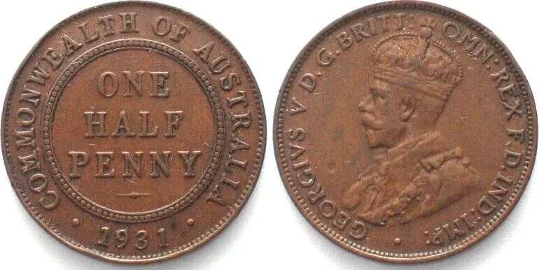 1931 AUSTRALIA. 1/2 Penny 1931, George V, bronze, XF!