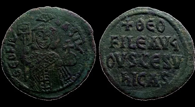 Theophilus 826-842 AD, (Struck 830/831 and 842 AD) AE 27.5mm 7.56gm Follis. Constantinople, Green patina