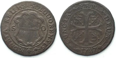 1787 Swiss Cantons SOLOTHURN 1/2 Batzen 1787 billon VF+