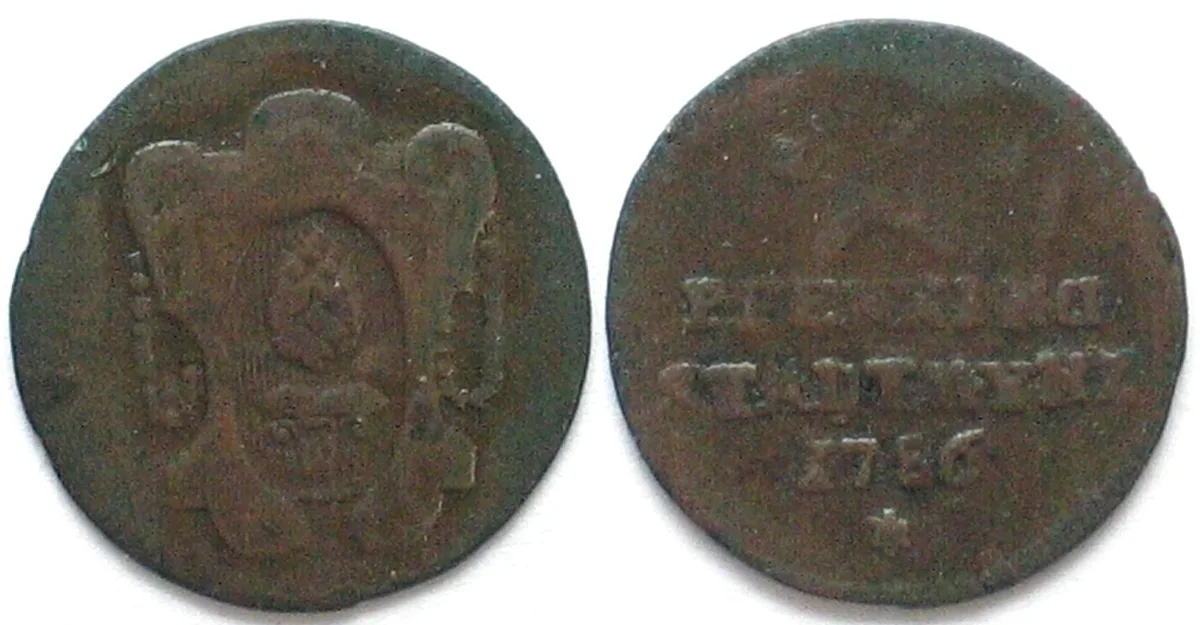 1786 AUGSBURG City 1 Pfennig 1786 - strait inscription variety - copper VF+ SCARCE! VF+
