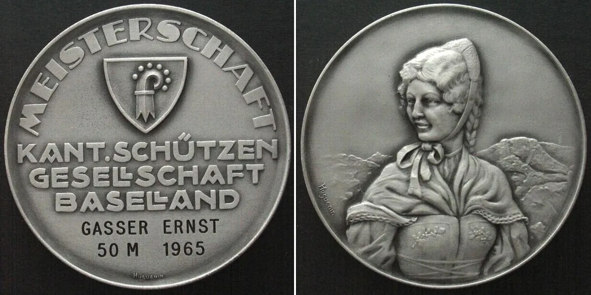 1965 LIESTAL - CANTONAL SHOOTING SOCIETY CHAMPIONSHIP 1965 Medal silvered bronze UNC
