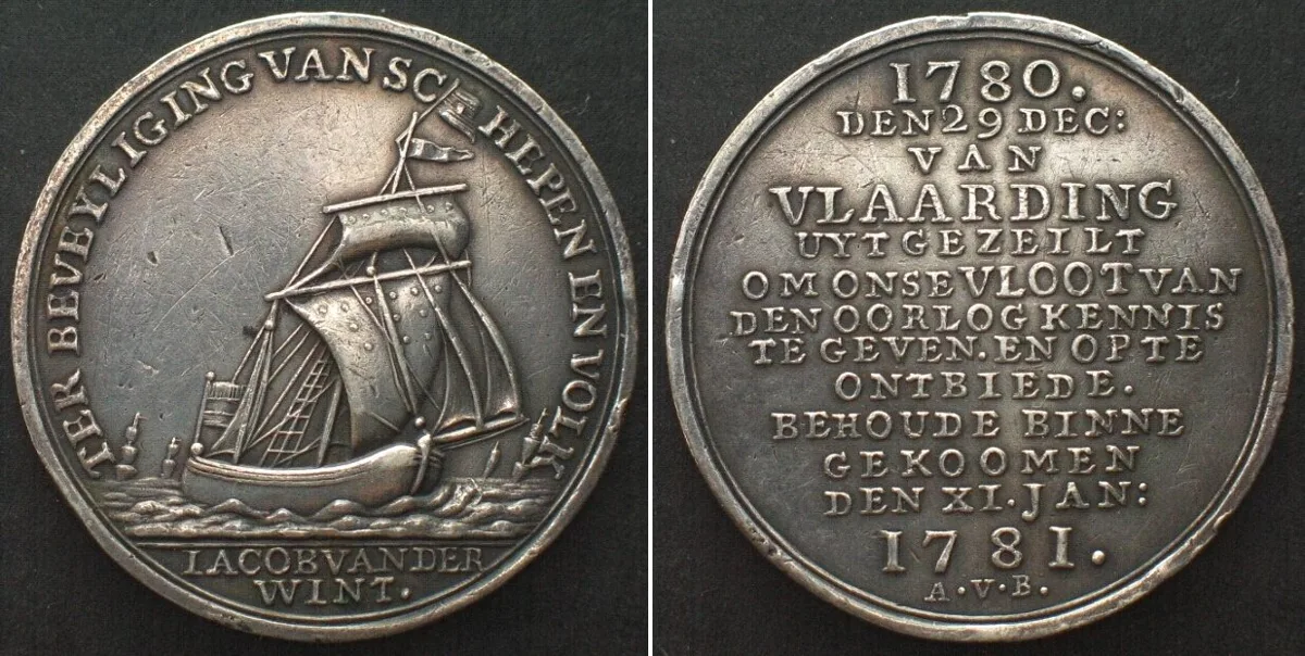 1781 NETHERLANDS AR Medal 1781 by Baerll RESCUE OF THE FISHING FLEET from DOGGER BANK EF
