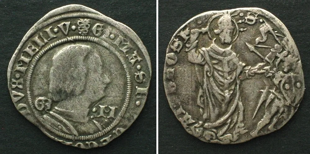 1470-1474 Italian States MILAN Grosso da 4 Soldi 1470-74 GALEAZZO MARIA SFORZA silver aXF! EF-