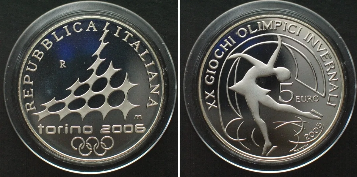 2005 ITALY 5 Euro 2005, Figure skating OLYMPICS TURIN silver Proof