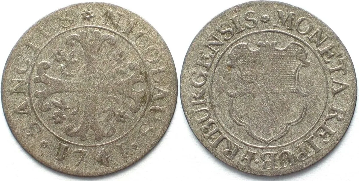 1741 Swiss Cantons FRIBOURG. 1/2 Batzen 1741 billon VF/VF-XF! VF/VF-EF